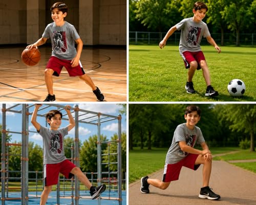 Image of Pro Athlete Active Boys Short Sets - 3 Piece Performance Short Sleeve T-Shirt and Dry Fit Shorts - Boys Athletic Sets (8-16)