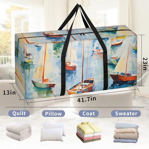 Modern Sailing Boat Extra Large Moving Bags Heavy Duty Storage Bags Cloth Wrap Around Handles Double Zipper Reusable Convenient Foldable Storage Tote for Travel Camping Space Save2