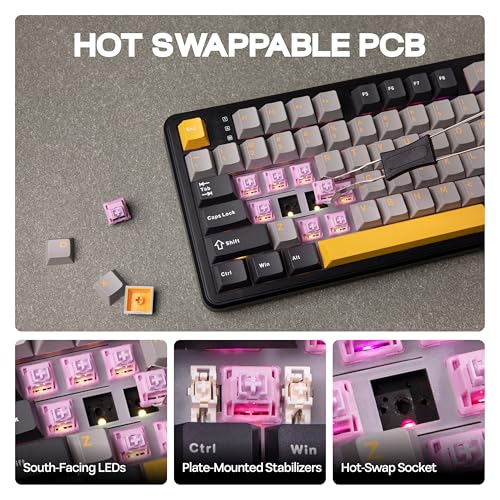 Image of MechLands Aula F108 100% Wireless Gaming Keyboard, Full Size Custom Gasket Mechanical Keyboard, 4000mAh Battery, Programmable 108 Keys, Hot-Swappable, for Win /Mac (Grey&Yellow)