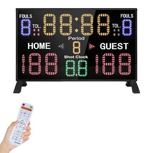 Basketball Scoreboard with Shot Clock, 12/14/24/30/25/60 Seconds, Upgraded Thickening Digital Scoreboard with Remote, Battery Powered Electronic Scoreboard for Indoor Outdoor