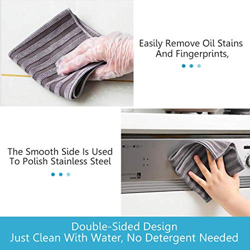 Zhidian Stainless Steel Microfiber Cloth Double-Sided Cleaner Rag, Non-Scratch Scrub Cleaning Polishing Towel For Appliances, Kitchen Reusable Fridge Wipes, Gray Stripe, 8Pack, 12X12Inch #TOP2