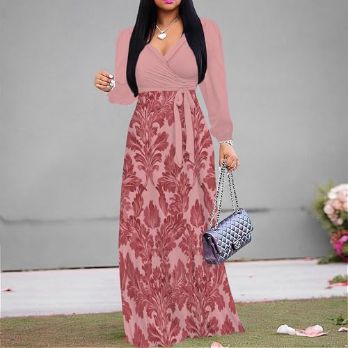 Image of PinkPatty Women's Long Sleeve Maxi Dress Plus Size Trendy Wedding Guest Dress with Pockets&Belt