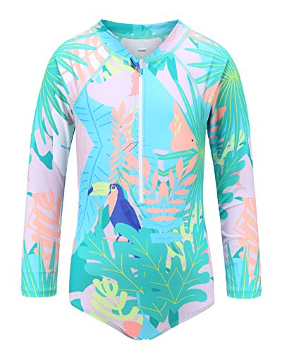 Big Girls One Piece Bathing Suits Long Sleeve Zipper Swimsuits UPF 50+/Sun Protection Rash Guard Size 12/10-12