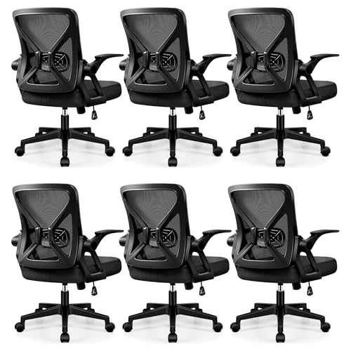 FelixKing Office Chair - Ergonomic Desk Chair Breathable Mesh Task with Wheels and Lumbar Support Home Desk Office Chairs with Flip up Armrest Rolling Swivel for Home Computer Black Pack of 6