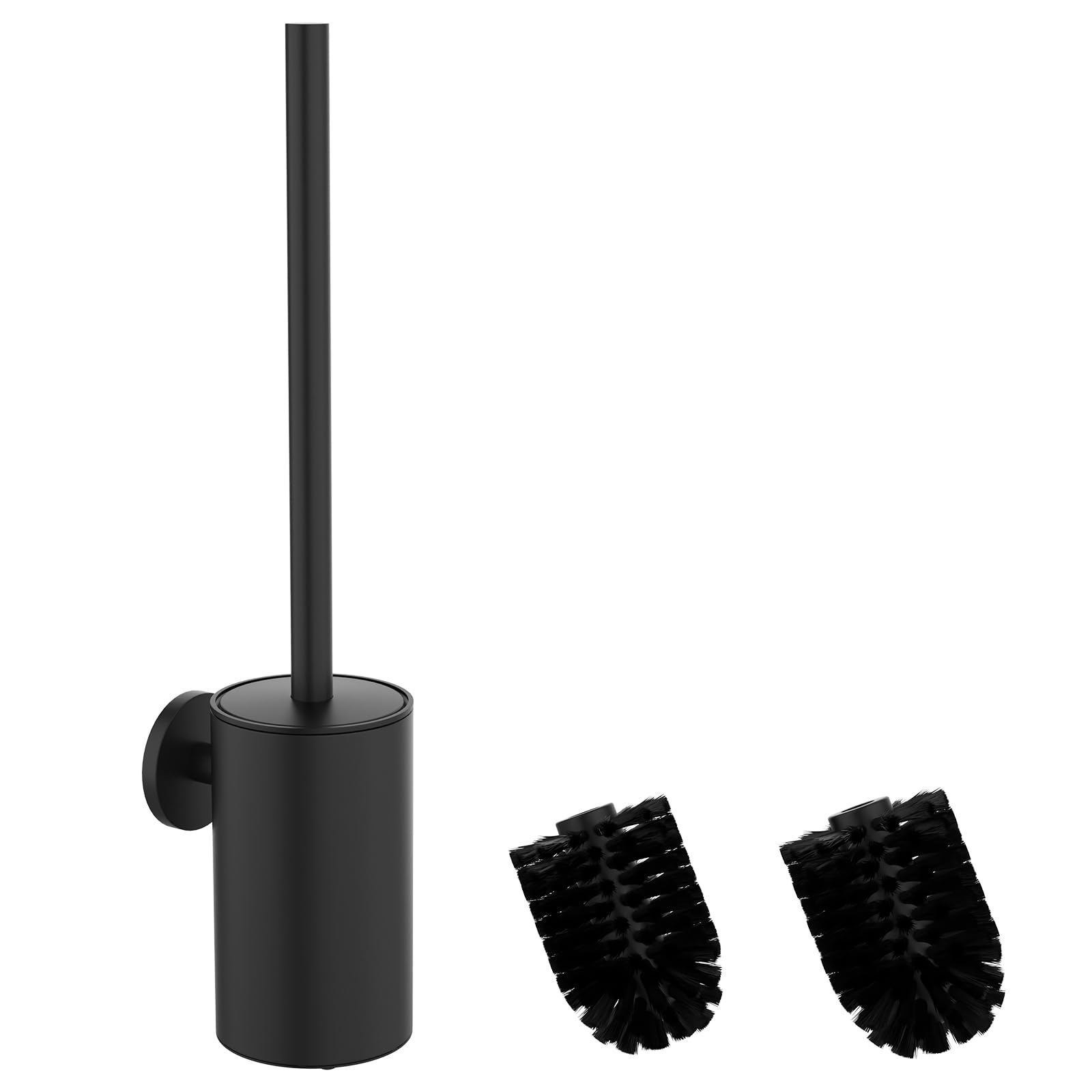Brosse de toilette mural en inox noir avec support suspendu et têtes de rechange