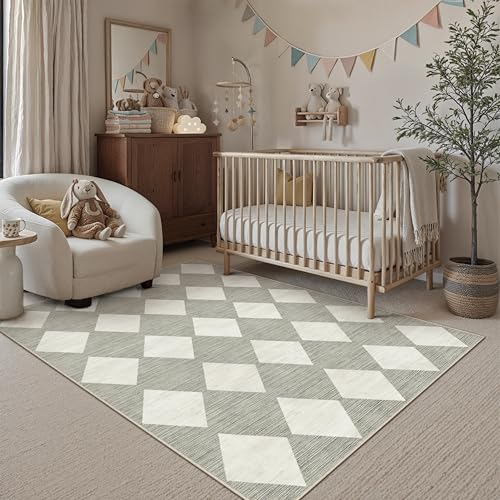 3x5 Checkered Area Rug Grey Machine Washable Small Rug Non-Slip Stain Resistant Low Pile Boho Accent Indoor Throw Carpet for Entryway Office Bedroom D