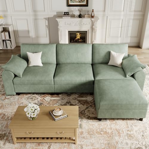 EASE MOOSE Oversized Modular Sectional Sofa, Waterproof & Scratch-Resistant Faux Leather Sofa with Deep Seat, Comfy L-Shaped Sofa with Storage Ottoman, Sectional Couches for Living Room, Green