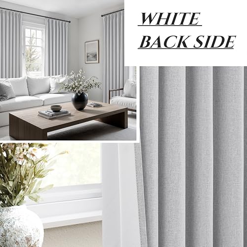 Image of Light Grey Black Out Curtains 90 Inch Long for Living Room, Pinch Pleated Flax Linen Modern Insulated Drapes with Hooks Bedroom Curtain 2 Panels Set Soundproof Privacy Windows (40 inchWx90 inchLx2 Light Gray)
