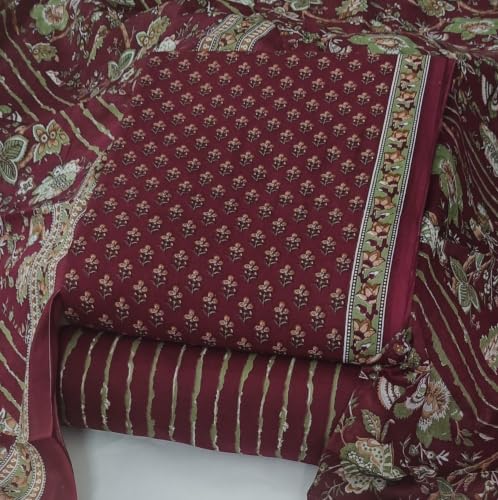 Image of DRAVINAM Trends Women's Premium Cambric Cotton Jaipuri Printed Unstitched Salwar Suit Dress Material with Mulmul Cotton Dupatta
