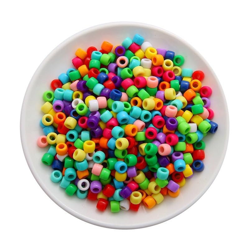 Pony Beads100 Pcs 6x8mm Multi-Colored Plastic Craft Beads Set, Bulk Rainbow Hair Beads 24 Assorted Colors for DIY Crafting Jewelry Making Kandi Bracelets