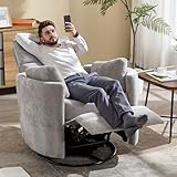Recliner Swivel Rocking Glider Chair, Upholstered Nursery Adult Recliner Rocking Chair with 2 Pillows for Living Room Bedroom(LIGHTGREY, Manual Operation)