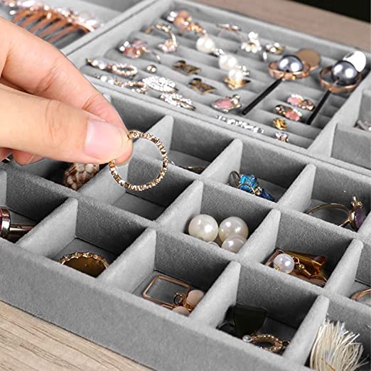 Image of 24 Grid Velvet Jewellery Drawer Organizer Tray Stackable Jewelry Tray for Drawer and Storage and All Other Jewellery Needs