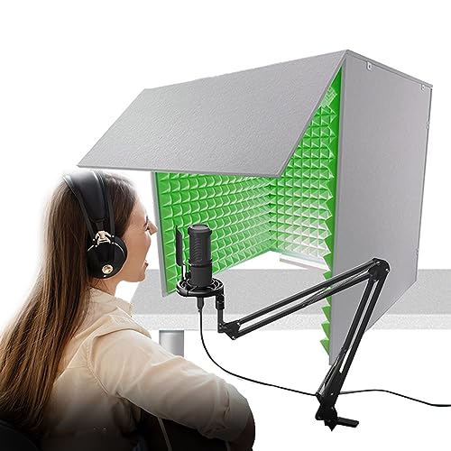 WORDFUN Cubierta de escritorio insonorizada, reducción de ruido, cabina portátil para grabación, equipo de estudio, pantalla para micrófono para podcast, canto y emisión, fácil de armar miniatura 1