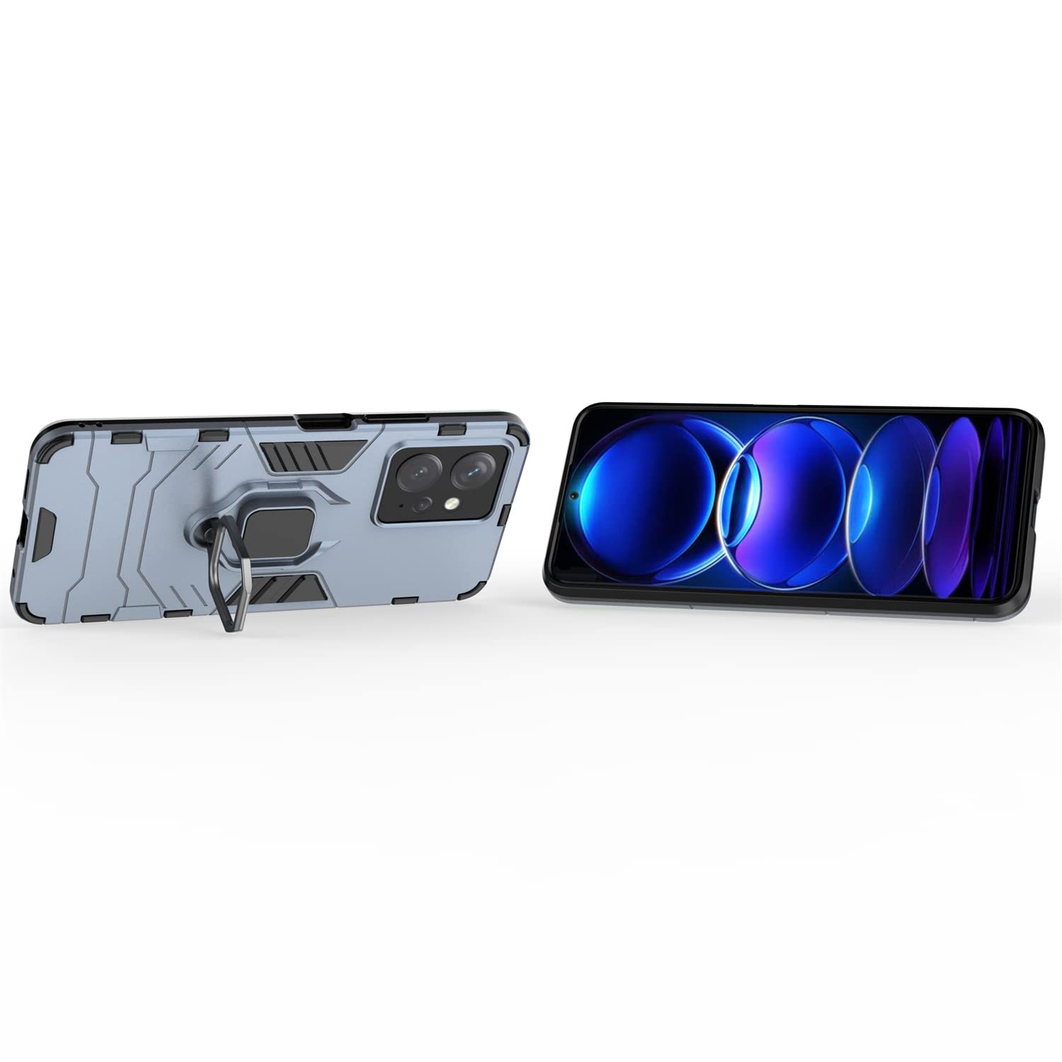 RonRun Cover Per Xiaomi Redmi Note 12S - Custodia Magnetica Con Anello/Cavalletto 360° E Doppio Strato Antiurto - Blu Navy - 5