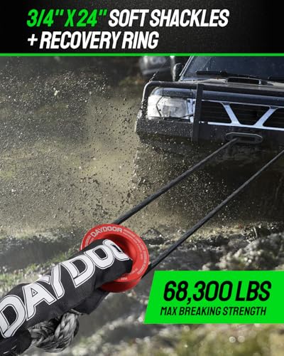 Image of DAYDOOR 68,300 LBS Soft Shackle Recovery Kit, 3 /4 inch x 24 inch (2-Pack) with 7075 Aluminum Snatch Ring, Winch Accessory for Ford F250 /F350, Ram 2500 /3500, Heavy Tractor & Full-Size Trucks(Gray)