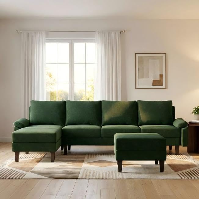 Trygoal 115 Inch L-Shaped Sectional Sofa with Storage Ottoman, 4-Seater Couch with Plush Cushions, Modern Upholstered Living Room Set with Chaise