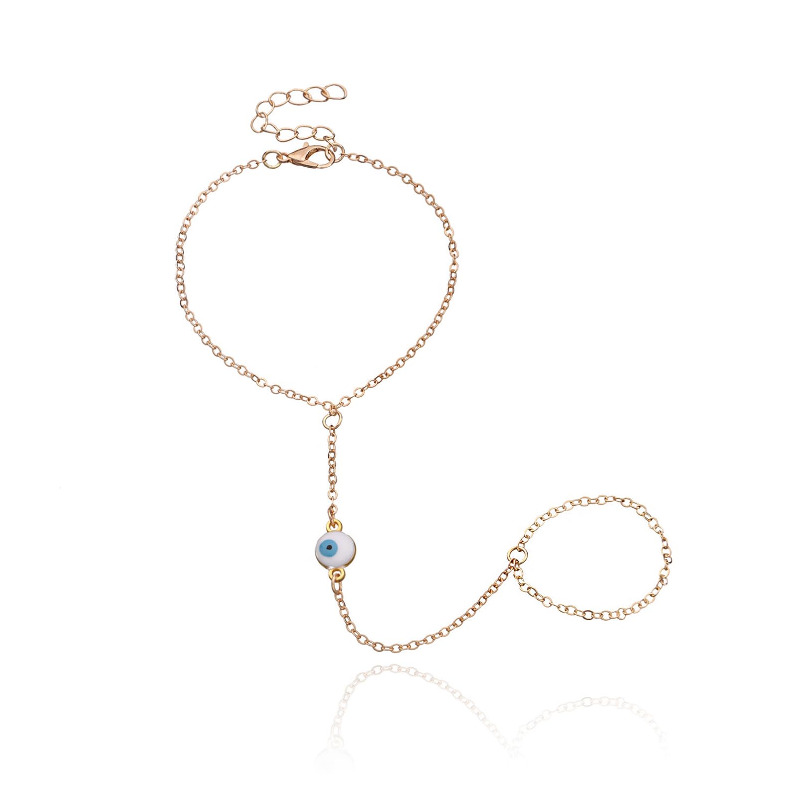 Ring Bracelet Hand Chain Evil Eye Hand Chain Bracelet for Women Gold Hand Chain Sliver Dainty Bracelets for Women Trendy 6-8 Inch length