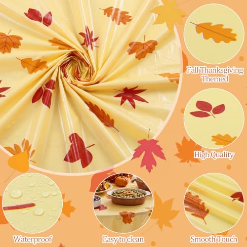Image of LemonRoad 3 Pcs Fall Plastic Round Tablecloth for Thanksgiving | 84 Inch, Turkey Maple Leaves, Thanksgiving Disposable Table Cover, Autumn Circular Table Cloth, for Fall Harvest Party Decor