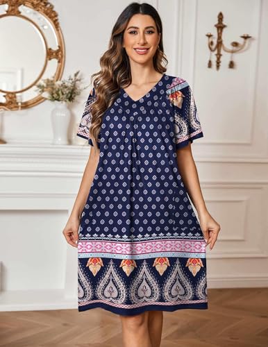 Image of Ekouaer Womens House Dress Floral Print Nightgown with Pockets Mumu Dress