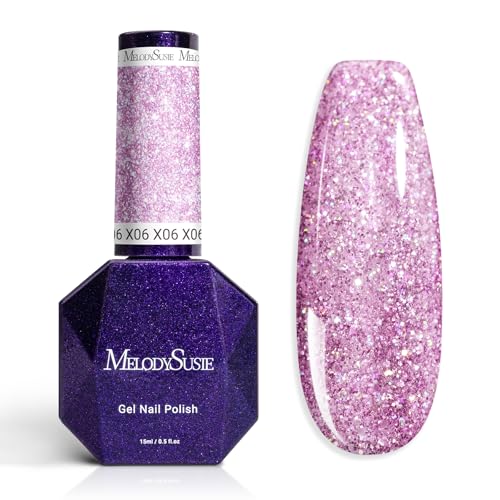 Image of MelodySusie Galaliver Pink Glitter Gel Nail Polish, 15ML Sparkly Purple Shimmer Gel Polish Soak Off UV LED Cured Long Lasting Gift for Women DIY Nail Design Nail Art Manicure X06