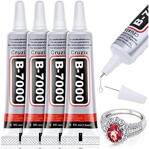 B-7000 Glue Clear for Rhinestone Crafts, Jewelry and Bead Adhesive B7000 Semi Fluid High Viscosity Glues for Clothes Shoes Fabric Cell Phones Screen Repair Metal Stone Nail Art Glass (4x15 ml/0.5 oz) Cover