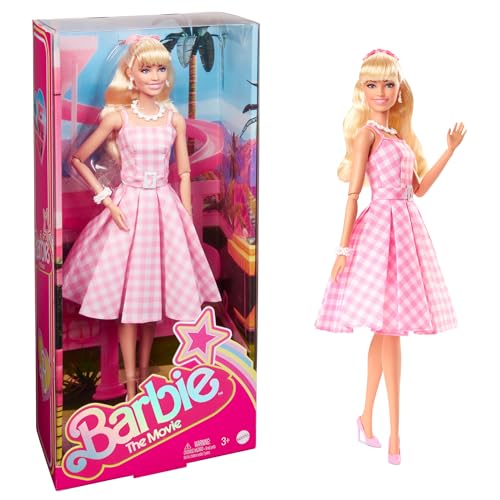 Barbie The Movie - Margot Robbie Muñeca Signature Coleccionable de la película, Vestido Vintage a Cuadros, Juguete de colección, Regalo +3 años (Mattel HPJ96)