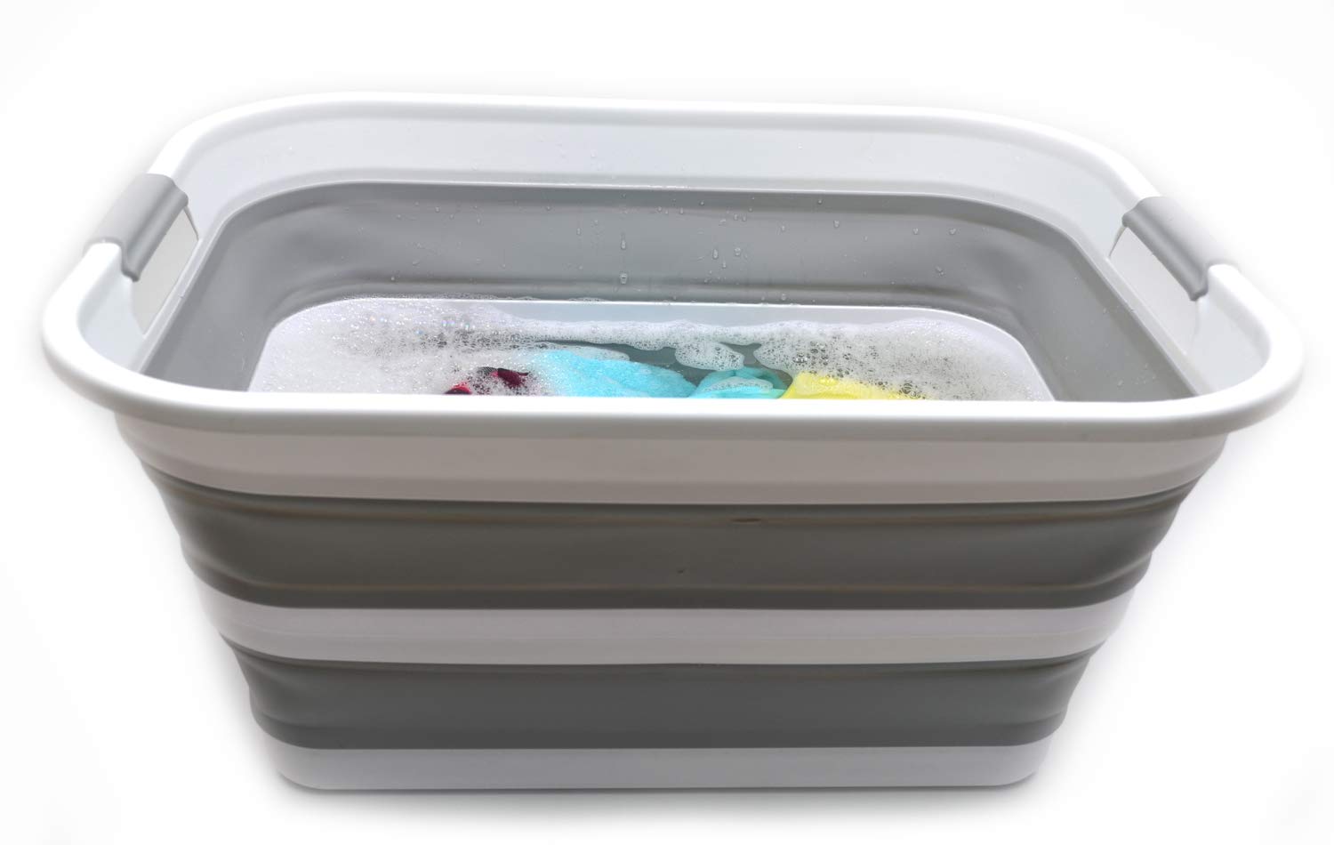 SAMMART 42L 2er-Set zusammenklappbarer Wäschekorb aus Kunststoff – faltbarer Pop-Up-Aufbewahrungsbehälter/Organizer – tragbare Waschwanne – platzsparender Wäschekorb (Grau)