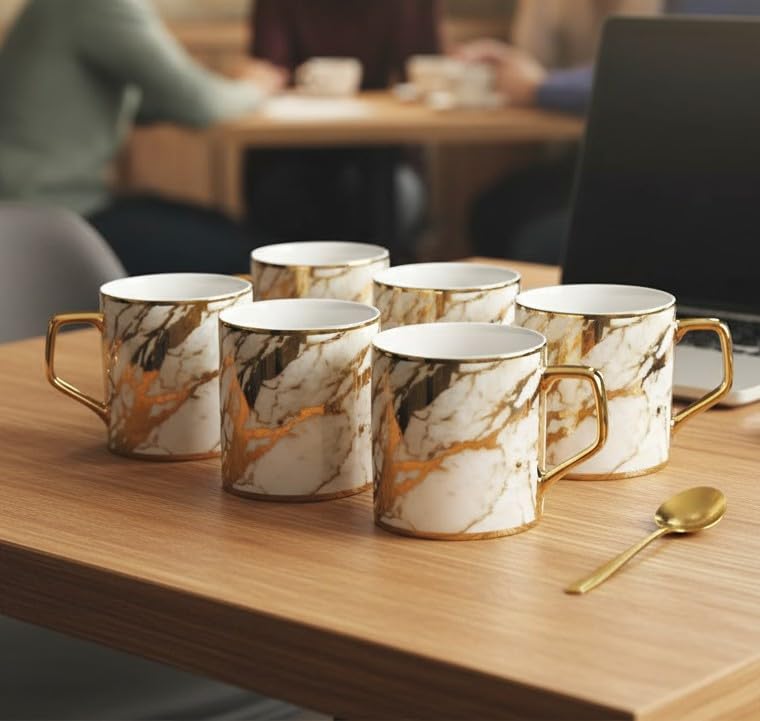 Femora Made in India Handcrafted Fine Bone China Golden Line Tea