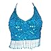 Produktbild Hee Grand Damen Frauen Sexy Paillette Blume Bauchtanz Bikini Top Bluse See Blau