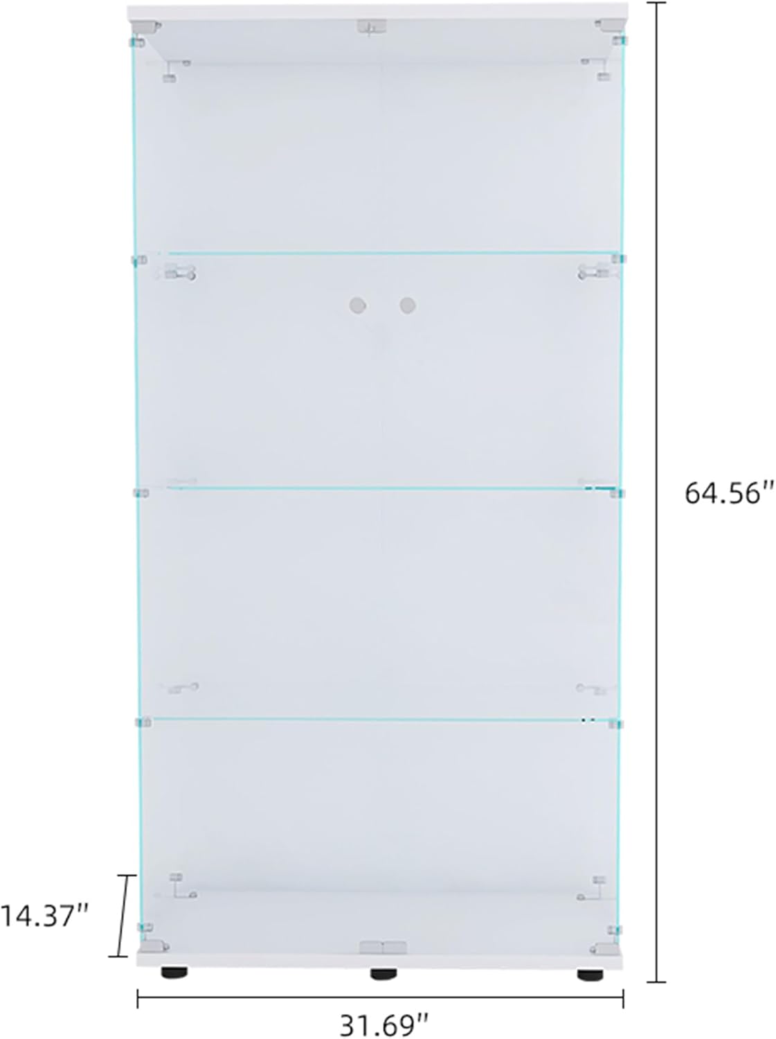 Lighted Two Door Glass Cabinet Glass Display Cabinet with 4 Shelves, White