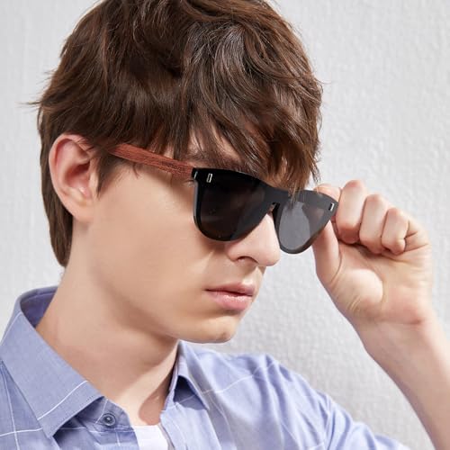 KINGSEVEN Wooden Sunglasses Polarized UV 400 Protection Mirrored Lenses Ultra Light Bubinga Frame B-55042