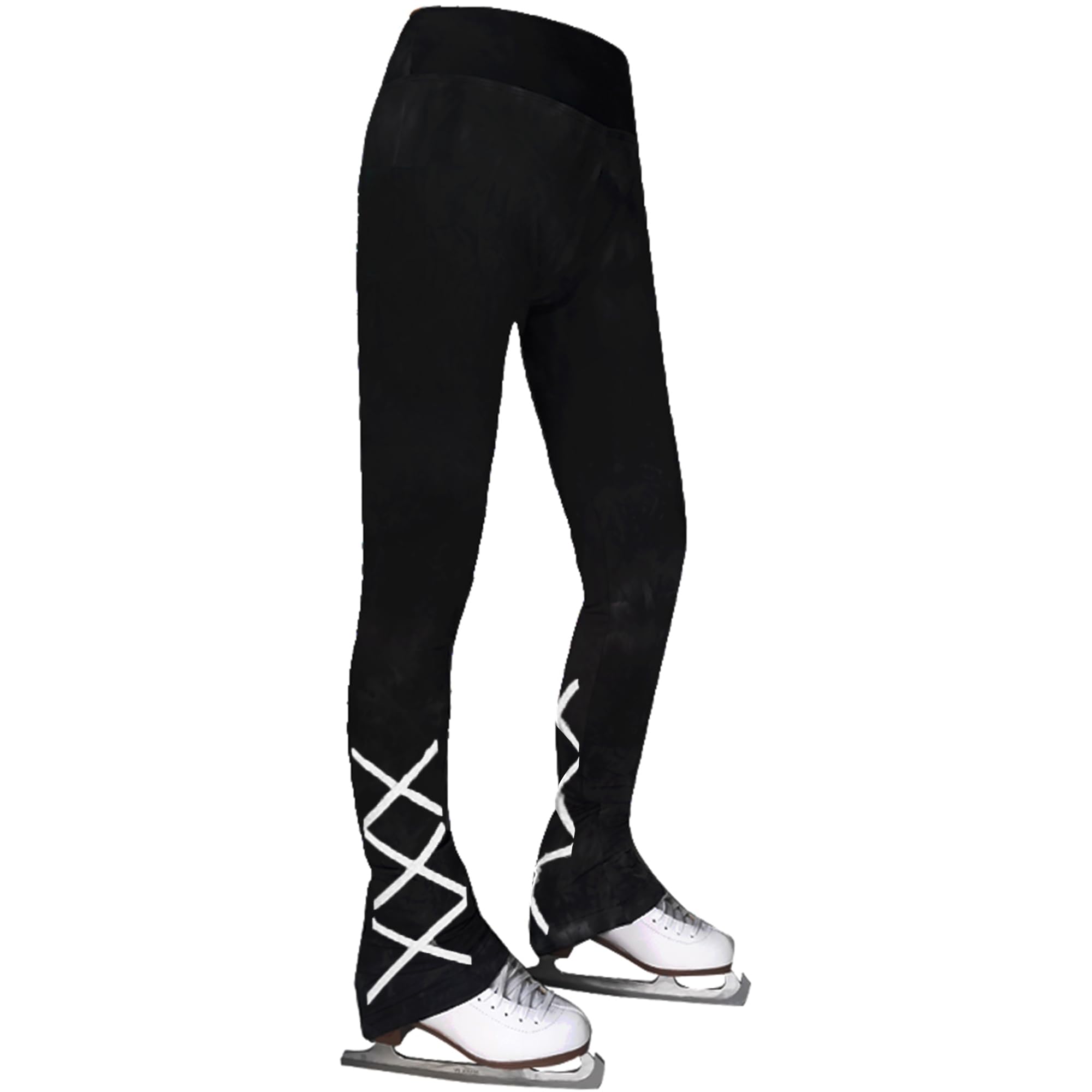 LIUHUO Ice Skating Pants Girls Women's Figure Skating Trousers Black Cross Straps Fleece Skating Leggings Children