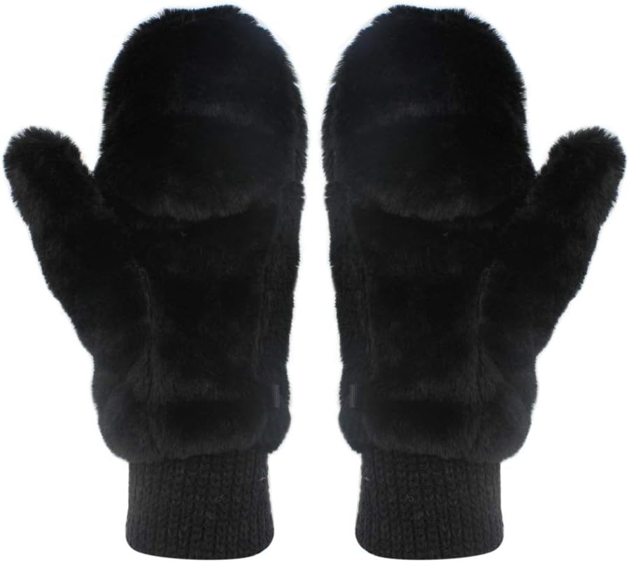 Eilova Unisex Winter Fluffy Gloves Mittens Windproof Fleece Plush Gloves with Warm Mitten Cover for Women Girls Boys