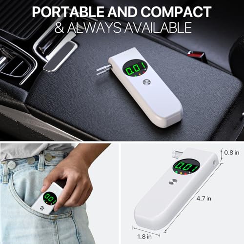 Breathalyzer, Professional-Grade Accurate Alcohol Breathalyzer Tester with LCD Digital Display and 10 Mouthpieces, Portable Alcohol Tester for Home and Party Use (White)