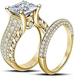 1.90 Ct For Unisex Princess Cut Diamond Engagement Wedding Ring Set 14k Yellow Gold Finish (10.5)