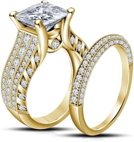 1.90 Ct For Unisex Princess Cut Diamond Engagement Wedding Ring Set 14k Yellow Gold Finish (10.5)