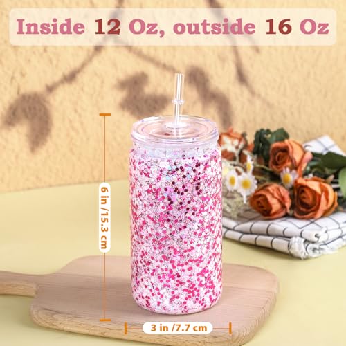 Cosictic 8 Stück Mehrweg Kunststoff-Schneekugelbecher mit vorgebohrtem Loch. 473ml Unzen Doppelwandiger Kunststoff-Tumbler mit klarem Deckel und Trinkhalm.