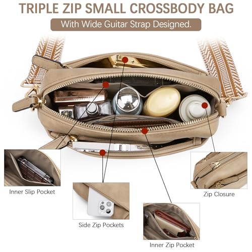 Image of BOSTANTEN Small Crossbody Purse for Women Triple Zip Cell Phone Leather Handbag with Colored Shoulder Strap