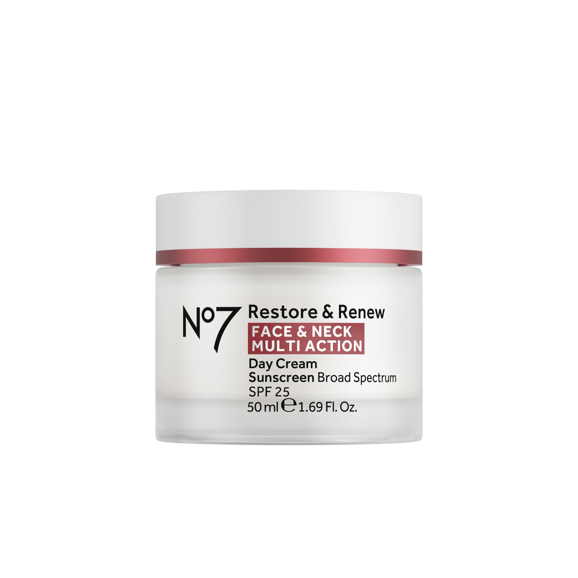 No7 Restore & Renew Face & Neck Day Cream - Anti Aging Face Moisturizer with SPF 25 - Firms & Hydrates Crepey Skin - Formulated with Hyaluronic Acid, Peptides & Ceramides (1.69 fl oz)