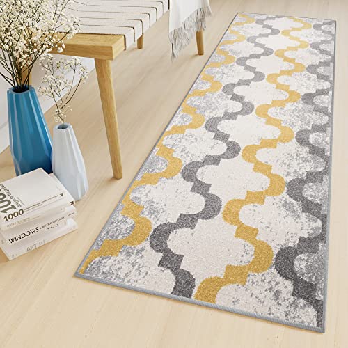 TAPISO Lazur Alfombra de Pasillo Cocina Entrada Moderno Amarillo Gris 