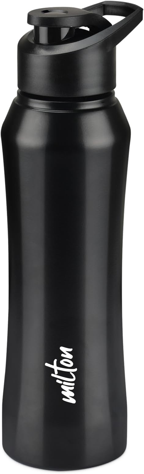 MILTON Comet 750 Stainless Steel Water Bottle 730 ml, Single Walled, ISI Certified I Leak Proof Lid, Rust Proof I For School, Office, Gym I Black