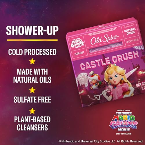 Image of Old Spice Bar Soap for Men, x The Super Mario Galaxy Movie, Cold Pressed with Grit, Made with Natural Oils & Plant Based Cleanser, Celestial Citrus with Sweet Citrus & Berries Scent, 5.0 oz