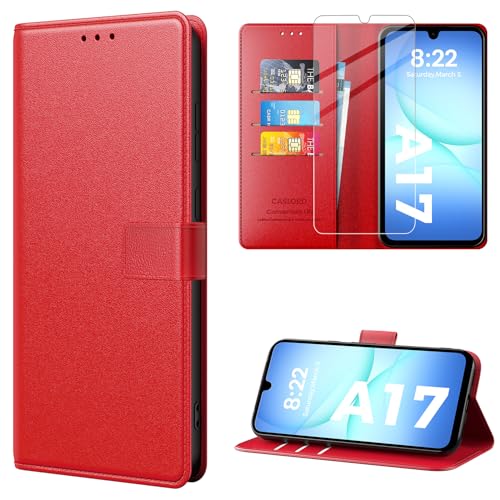 caslord Coque Compatible avec Samsung Galaxy A17 5G [ Verre Trempé Protection *1 ] [ Blocage RFID] [ Premium PU ] [ Pochette de Portefeuille ] Etui à Rabat pour...