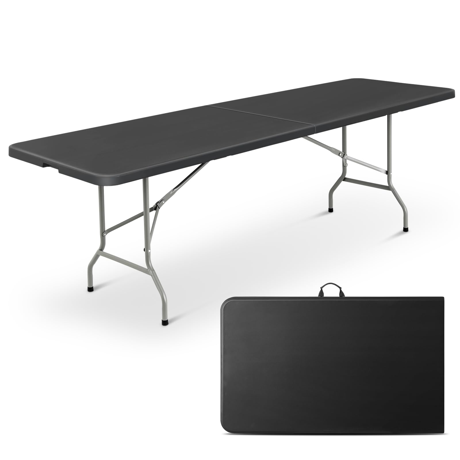 Polias 8Ft Large Folding Table for 6 Person, Heavy-Duty Legs & Portable Built-in Handle, Foldable Plastic Table for Dining, Outdoor Indoor, Camping,