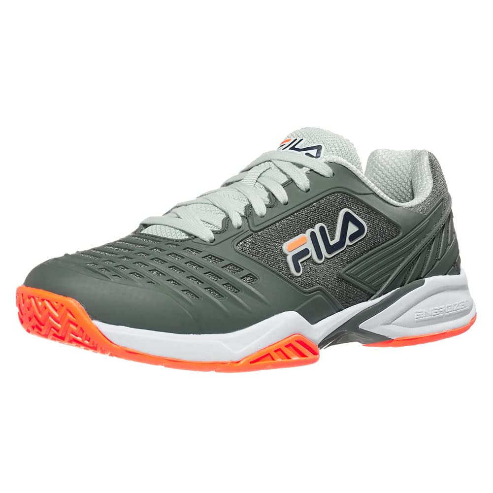 Fila Men's Lightweight Durable Axilus 2 Energized Tennis Shoes Hiking, Agave Green/White/Shocking Orange, 7.5