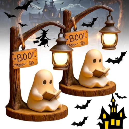 Linterna de lectura de fantasmas de resina 3D y lámpara de noche Boo de Halloween para estante