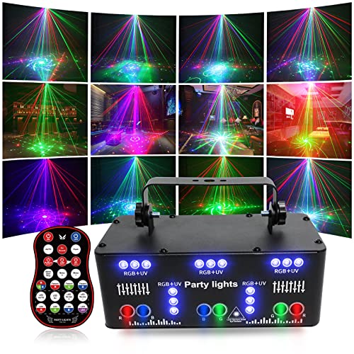 Proffessional DJ Lights for Party, 21 Lens RGB UV Disco Strobe Stage Lighting Indoor Support DMX 512 Sound Activated with Remote Control Club Light for Home Parties Birthday,Christmas