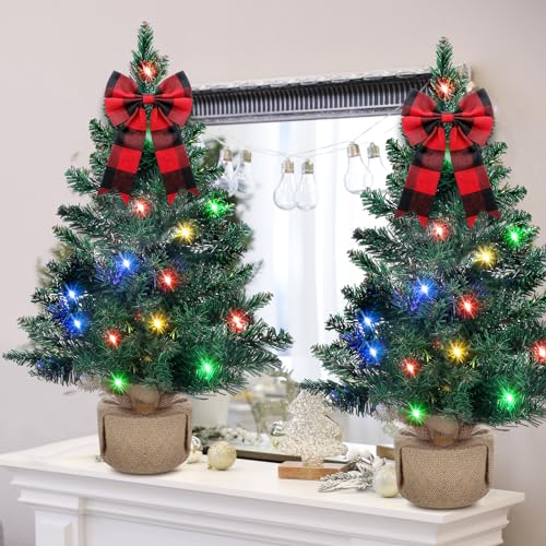 Lenwen 4 Pack 22 Inch Lighted Christmas Tree Thick Prelit Christmas Tree Battery Operated Spruce Tree with Burlap Base for Seasonal Fireplace Indoor Home Decor(Classic Style) Lenwen 4 Pack 22 Inch Lighted Christmas Tree Thick Prelit Christmas Tree Battery Operated Spruce Tree with Burlap Base for Seasonal Fireplace Indoor Home Decor(Classic Style)