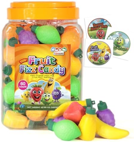 60 Count Fizzy Candy Powder, Fruit Shaped 90s Retro Party Favors