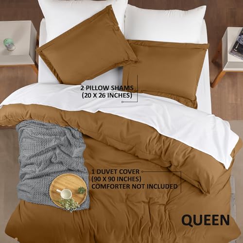 Utopia Bedding Duvet Cover Queen Size - 3 Piece with Zipper Closure - 1 Comforter Cover 90X90 Inches & 2 Pillow Shams 20X26 Inches (Mocha) Comforter Not Included